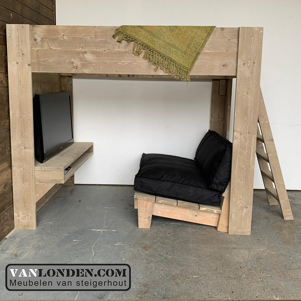 Steigerhouten tweepersoons hoogslaper gamebed Fabie