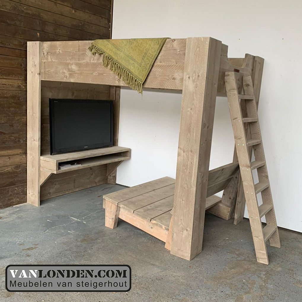 Steigerhouten tweepersoons hoogslaper gamebed Fabie