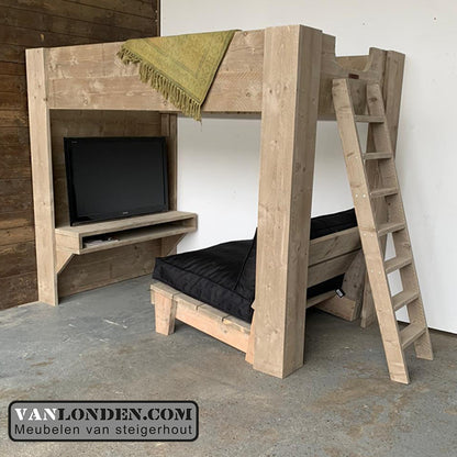 Steigerhouten tweepersoons hoogslaper gamebed Fabie