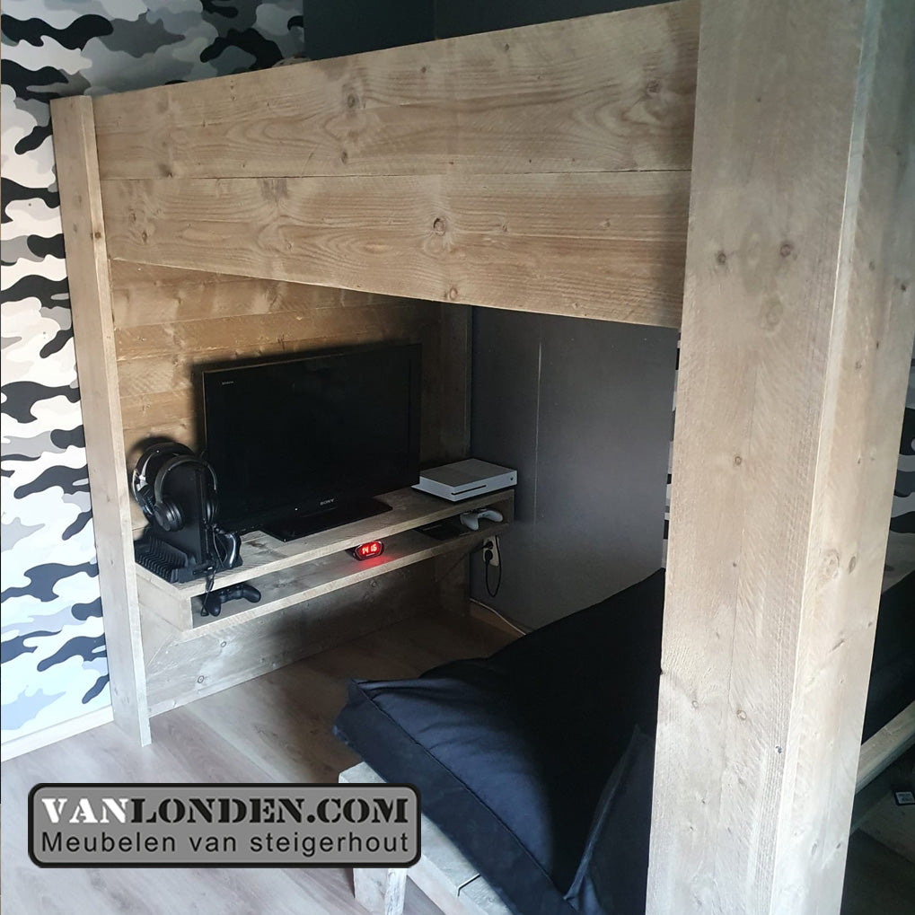 Steigerhouten tweepersoons hoogslaper gamebed Fabie