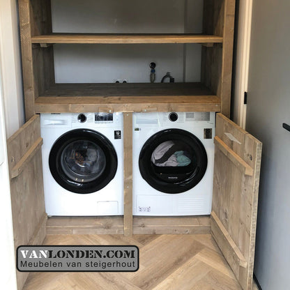 Steigerhouten wasmachine ombouw deurtjes en vakken Dena