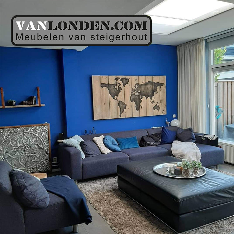 Steigerhouten wereldkaart panelen