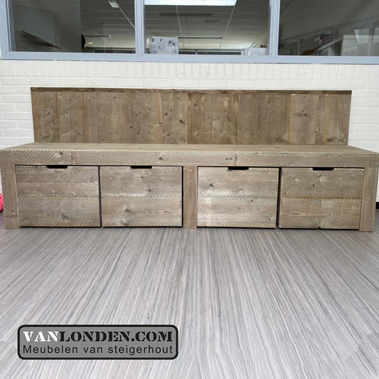 Steigerhouten zitbank Rob met opbergruimte