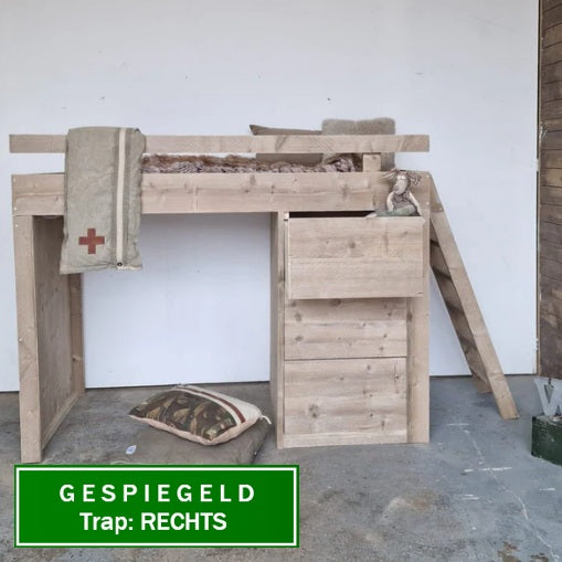 Steigerhouten hoogslaper Sarron met lades