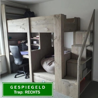 Steigerhouten hoogslaper met bureau Alicia