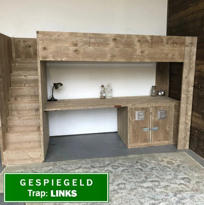 Steigerhouten hoogslaper met bureau Ronan