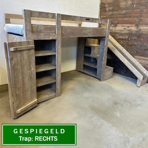 Steigerhouten hoogslaper met glijbaan Vino