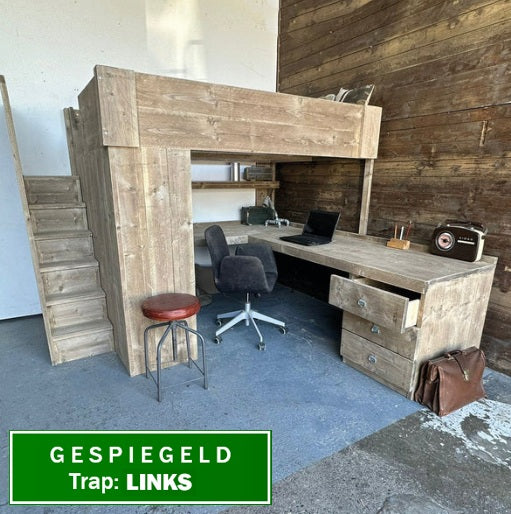 Steigerhouten hoogslaper met hoekbureau Milan
