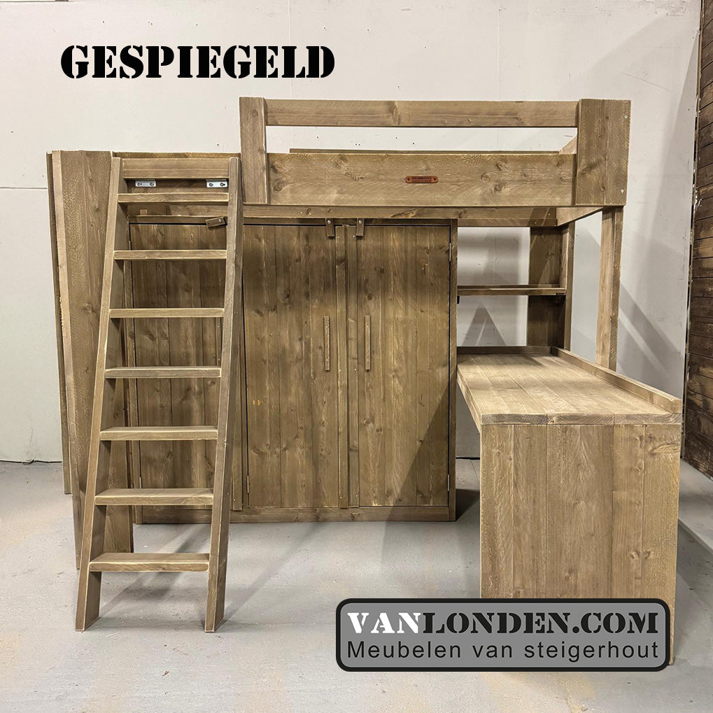 Steigerhouten hoogslaper met hoekbureau Roman