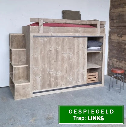 Steigerhouten hoogslaper met kast William