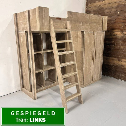 Steigerhouten hoogslaper met kasten Janneke