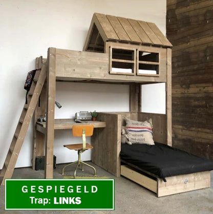 Steigerhouten huisjesbed met bureau Gideon