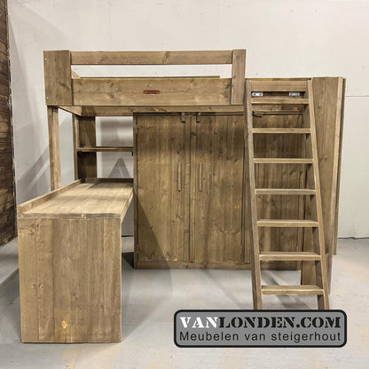 Steigerhouten hoogslaper met hoekbureau Roman