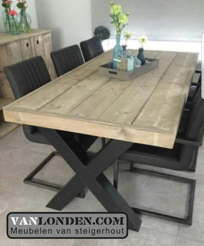 Steigerhouten eettafel stalen x-poot Evert