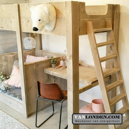 Steigerhouten hoogslaper met bureau Celine