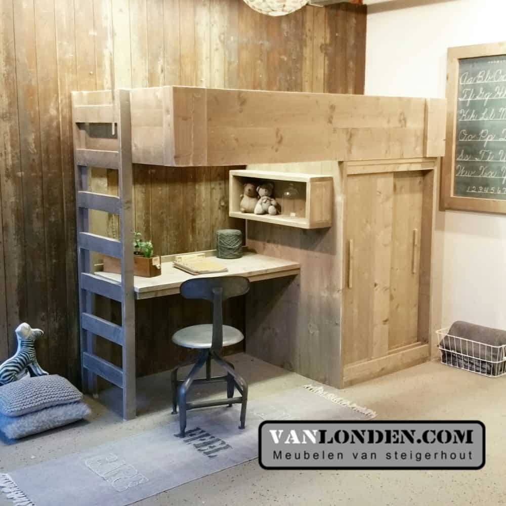 Steigerhouten hoogslaper met bureau Ferdy