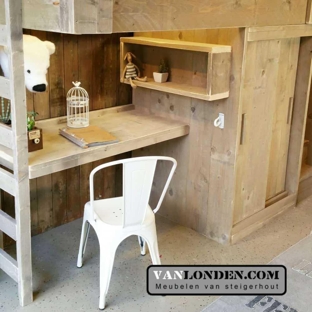 Steigerhouten hoogslaper met bureau Harry