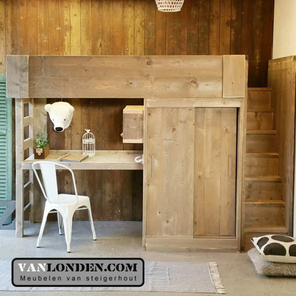 Steigerhouten hoogslaper met bureau Harry
