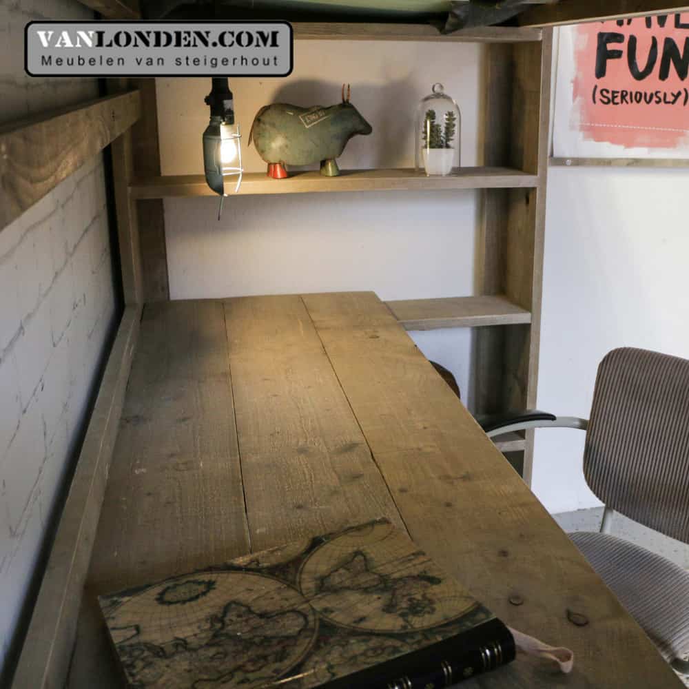 Steigerhouten hoogslaper met boekenkast Maurice