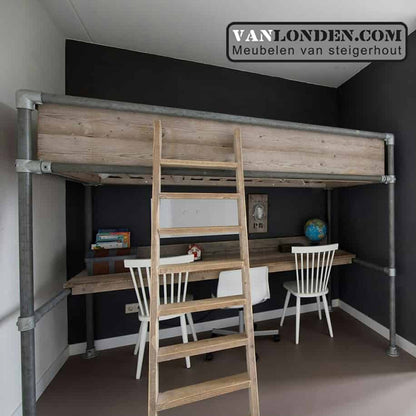 Steigerhouten hoogslaper met bureau Noah