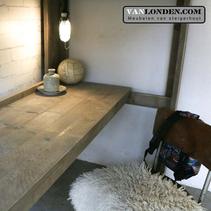 Steigerhouten hoogslaper met bureau Quinn