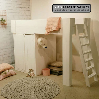Steigerhouten hoogslaper met kast Nora