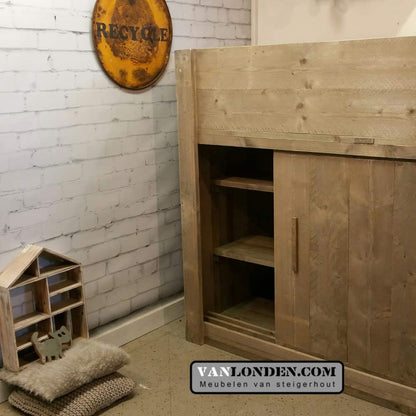 Steigerhouten hoogslaper met kast Rogier