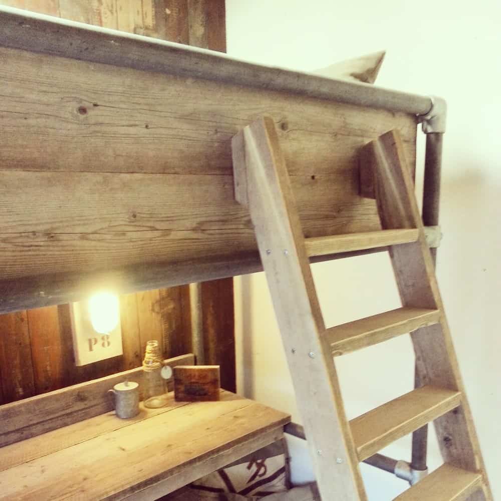 Steigerhouten hoogslaper met bureau Noah