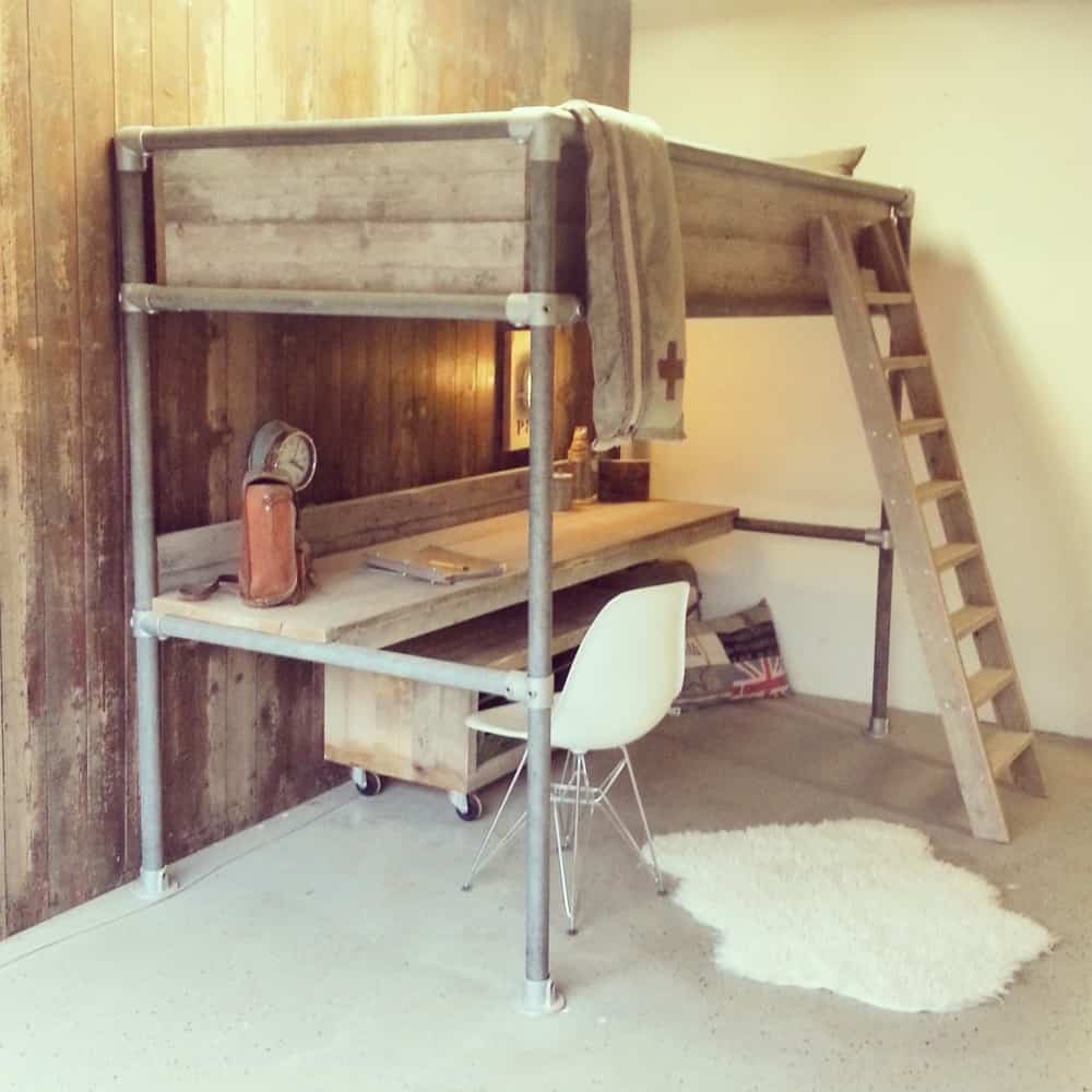 Steigerhouten hoogslaper met bureau Noah