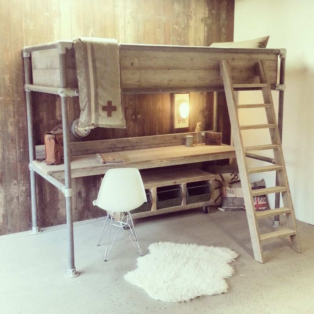 Steigerhouten hoogslaper met bureau Noah