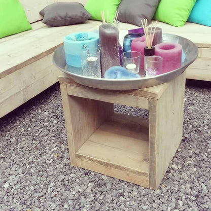 Steigerhouten nachtkastje en krukje Elias
