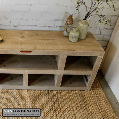 Steigerhouten tv-meubel met vakken Jasmijn