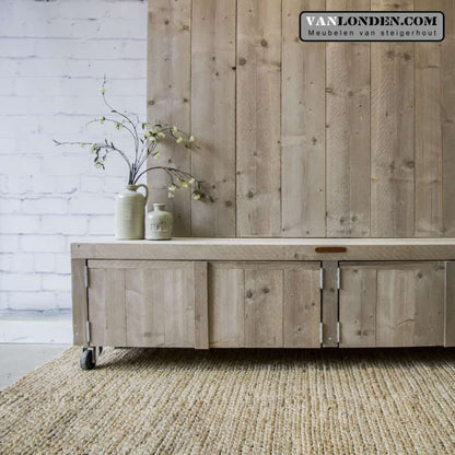 Steigerhouten tv-meubel met wand Josien