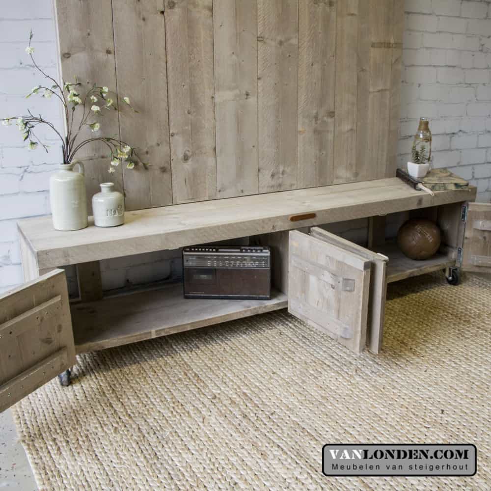 Steigerhouten tv-meubel met wand Josien