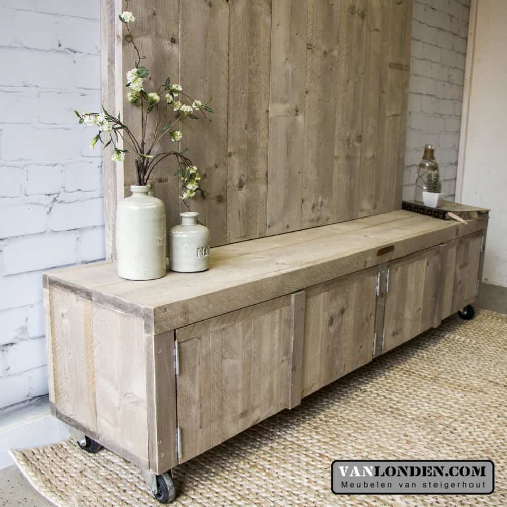 Steigerhouten tv-meubel met wand Josien