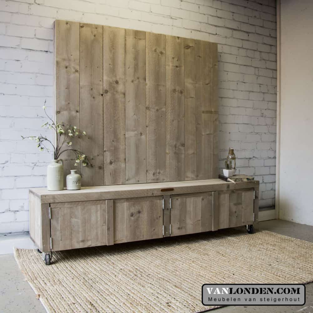 Steigerhouten tv-meubel met wand Josien